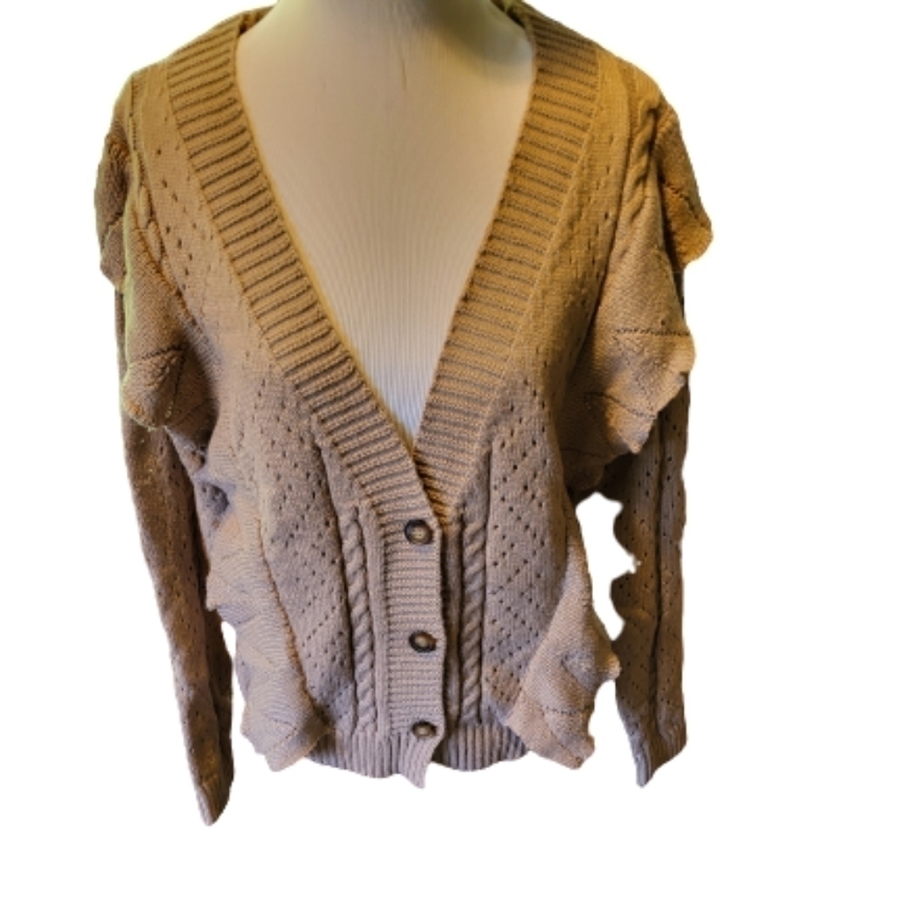 Kirundo, Button Down Soft Ribbed Knitted Cardigan, Khaki , Small